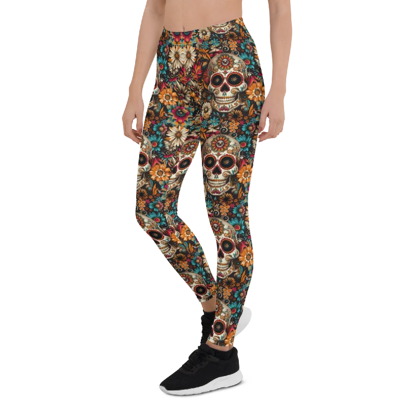 High Compression Yoga Pants for Fitness -Festival Colorful Sugar Skull Leggings