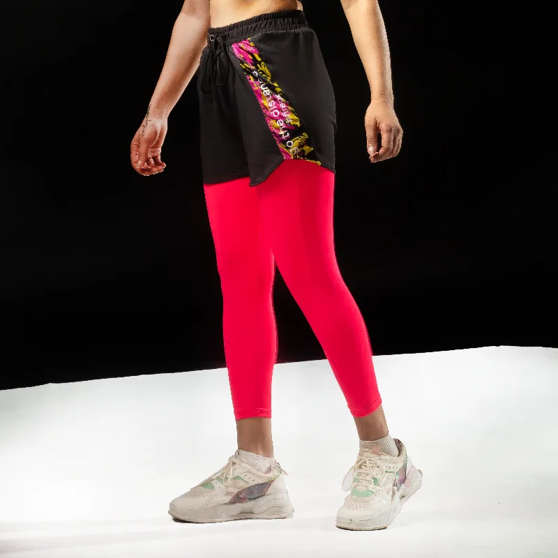 Yoga Shorts for Stretch and Flexibility -Fireox Women Compression Shorts Long GTD, Black Pink, 2024