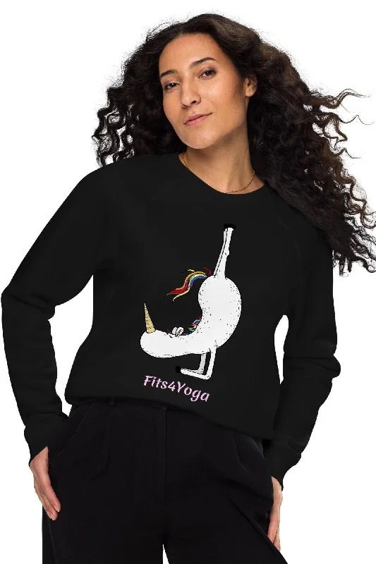 Women's Yoga Tops with Built-In Support -Fits4yoga Unicorn 2 organic raglan sweatshirt Women's Yoga Tops with Built-In Support -Fits4yoga Unicorn 2 organic raglan sweatshirt