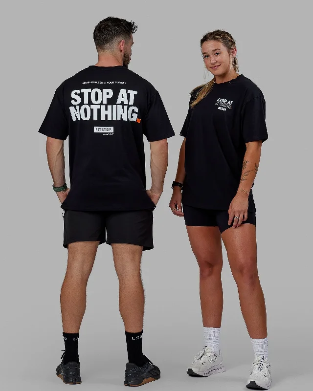 Yoga Tops for Relaxed Yoga and Poses -Unisex Fitstop Stop at Nothing Tee Oversize - Black-White