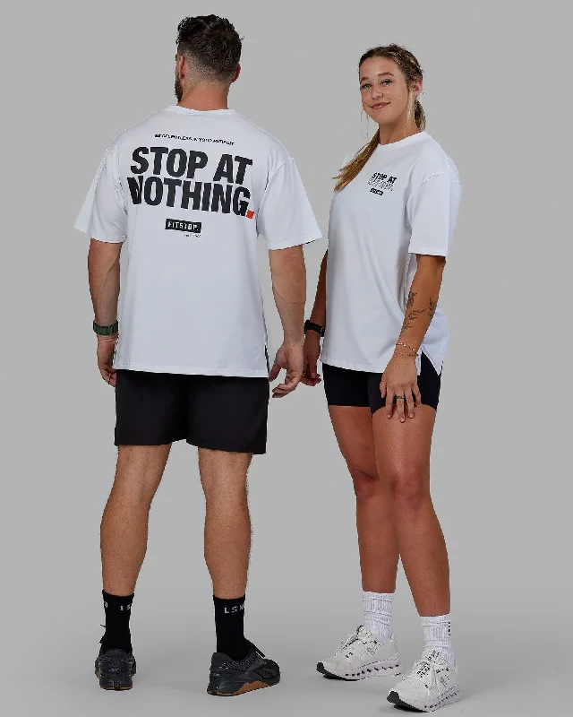 Yoga Tops for Support and Comfort in Class -Unisex Fitstop Stop at Nothing Tee Oversize - White-Black Yoga Tops for Support and Comfort in Class -Unisex Fitstop Stop at Nothing Tee Oversize - White-Black