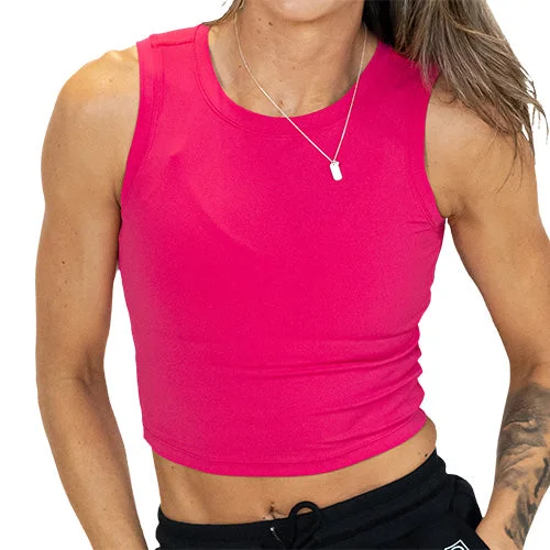 Women's Yoga Tops with Seamless Construction -Fitted Crop Top | Pink