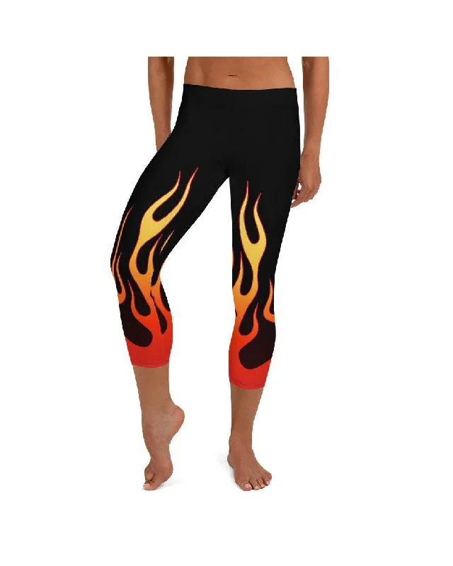 Comfortable Yoga Pants with Elastic Waistband -Flame Capris