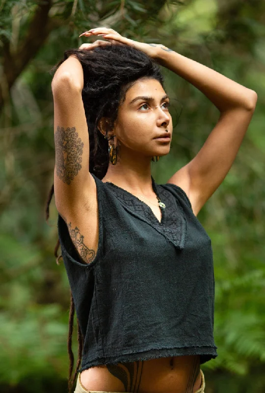 Yoga Tops for Relaxation and Stretching -Florentine Top - Black