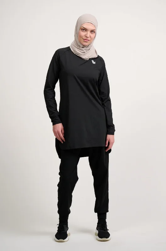Yoga Tops with Breathable Mesh -The Staple Modest Sports Dress Black