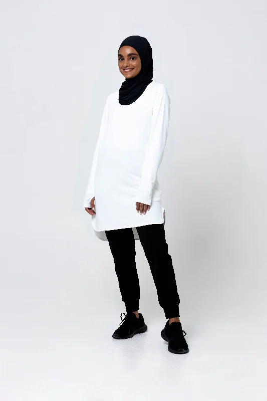 Women's Yoga Tops with High Coverage -The Staple Modest Sports Dress- White