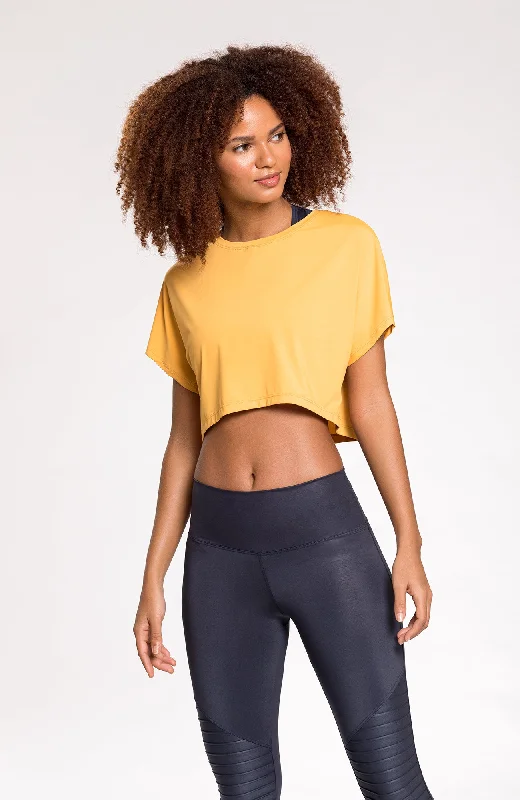 Yoga Tops with Built-In Bras -Fluity Cropped RioAir™ Short Sleeve Yellow