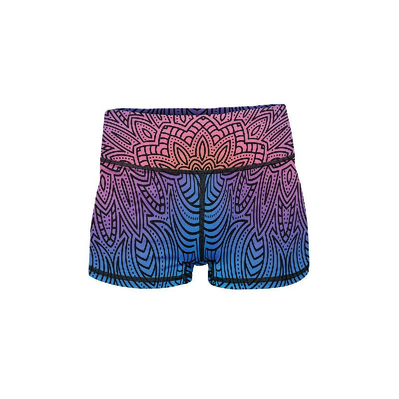 Yoga Shorts for Strength Training -Fluorescent Mandala Yoga Shorts