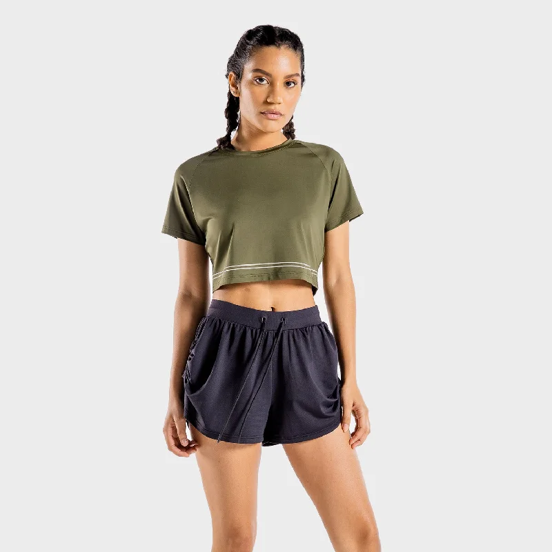 Women's Yoga Tops for Deep Stretching -Flux Crop Tee - Khaki