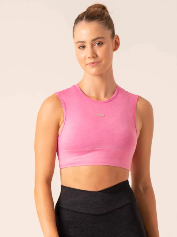 Yoga Tops with Built-In Support -Focus Seamless Tank - Hot Pink Marl