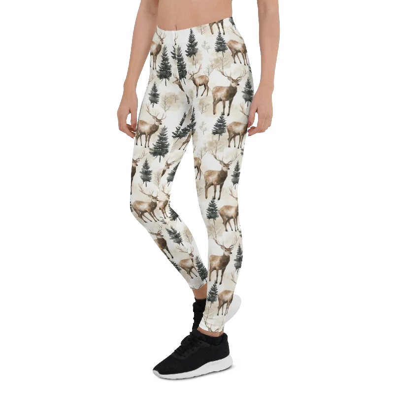 High-Waisted Yoga Pants for Core Support -Forest Deer Leggings