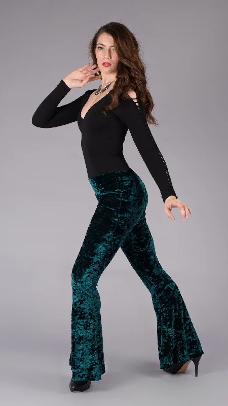 Lightweight Yoga Pants for Yoga -Forest Green Velvet Slim Bells