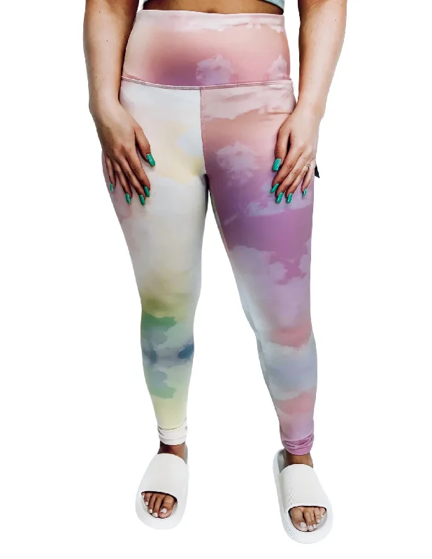 High-Waisted Yoga Shorts for Comfort and Support -Full Length Legging In Rainbow Cloud High-Waisted Yoga Shorts for Comfort and Support -Full Length Legging In Rainbow Cloud