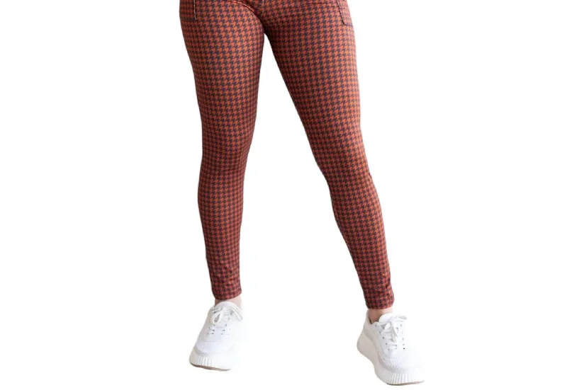 Yoga Shorts for Easy Movement and Flexibility -Full Length Leggings With Pockets In Autumn Houndstooth Yoga Shorts for Easy Movement and Flexibility -Full Length Leggings With Pockets In Autumn Houndstooth