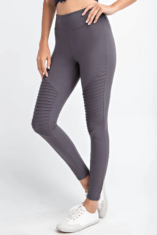 Comfortable High-Waisted Yoga Shorts -Full Length Moto Leggings In Grey