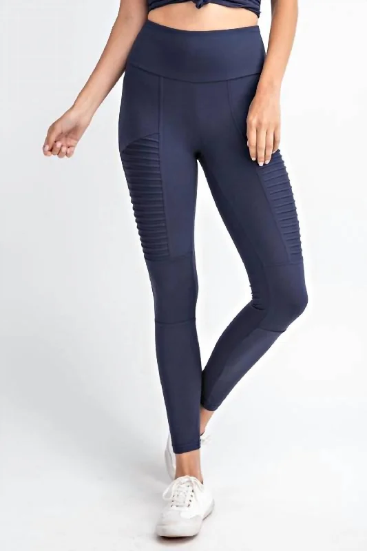 Yoga Shorts for Intense Practice -Full Length Moto Leggings In Navy