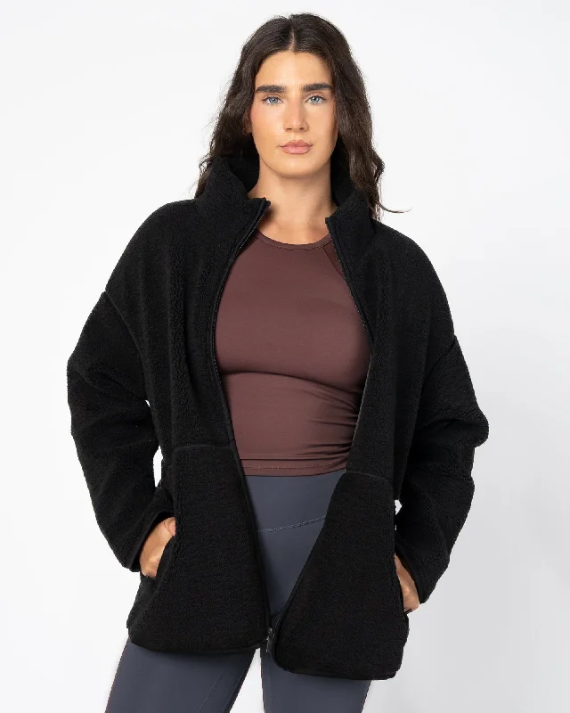 Yoga Tops for High Support -Sherpa Chalet Jacket - Black