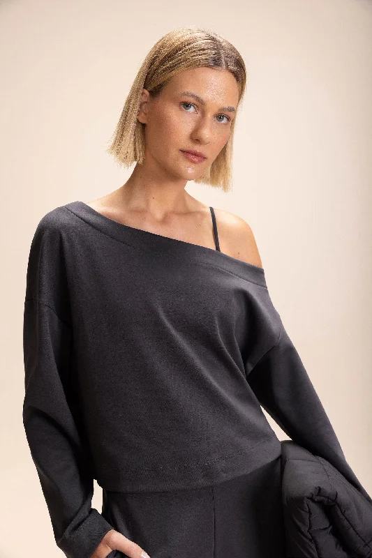 Yoga Tops for Yoga and Pilates -Galax Knit Asymmetrical Sweatshirt