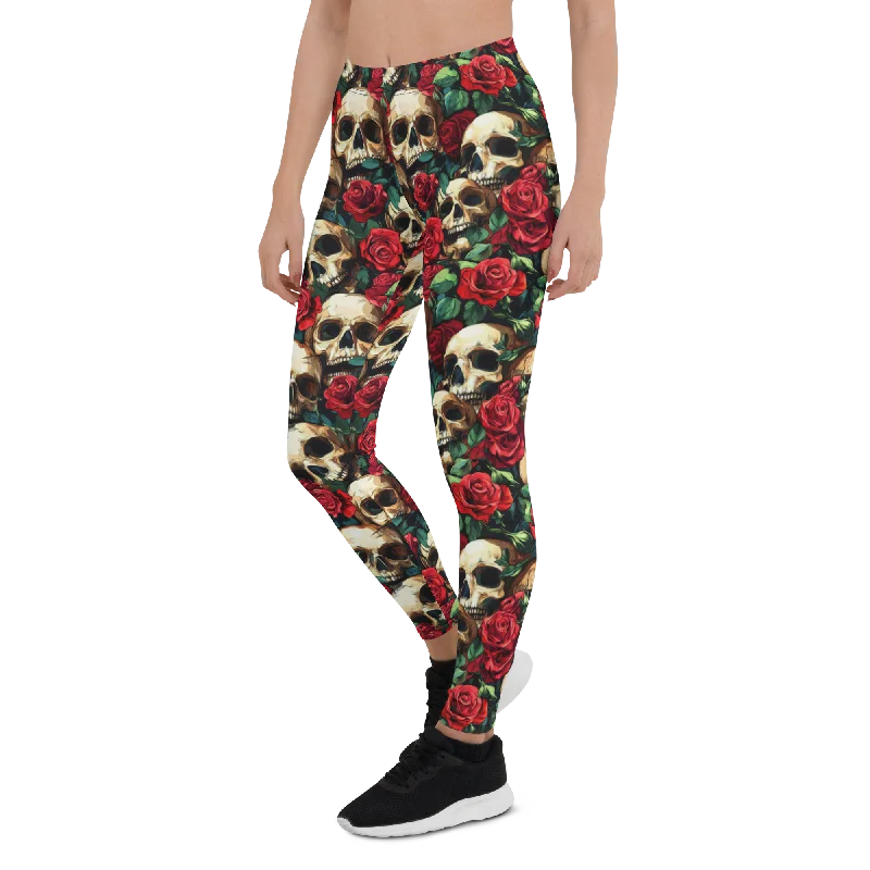 Breathable Stretch Yoga Pants -Garden Skull Leggings