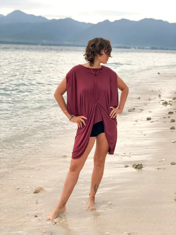 Women's Yoga Tops with Stretchy, Supportive Fabric -Gathered Kaftan Tunic