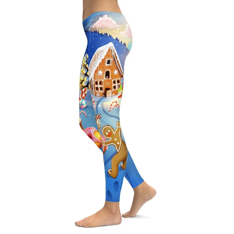 Women's Yoga Pants for Fitness -Gingerbread House Leggings