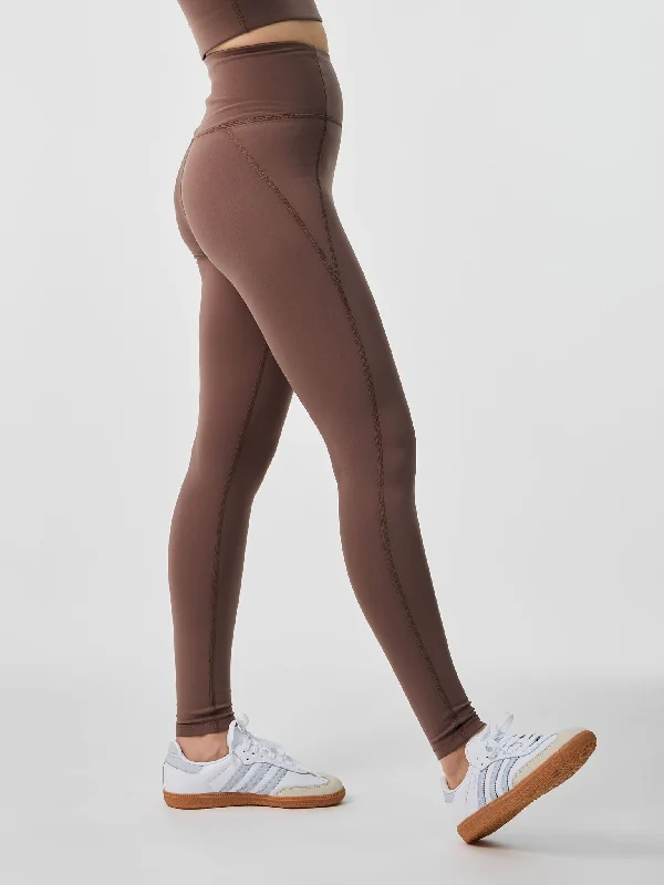 Full-Waisted Yoga Pants for Support -Girlfriend Collective Compressive High-Rise 7/8 Legging - Porcini