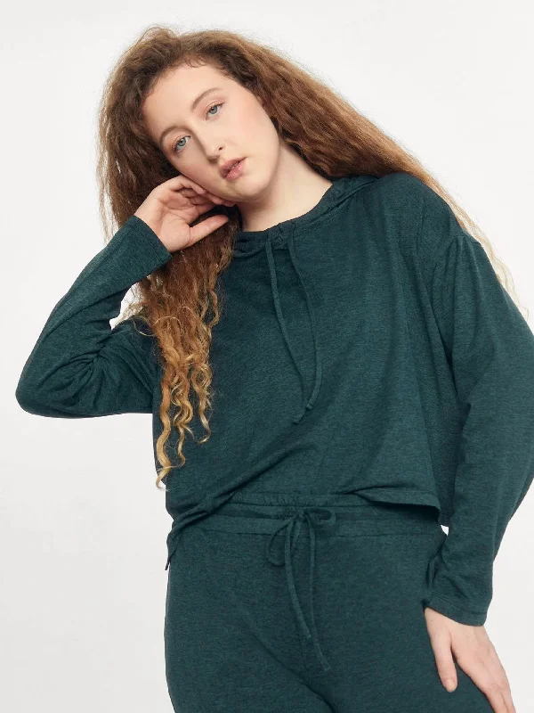 Yoga Tops for Core Workouts -Girlfriend Collective Reset Long Sleeve Hoodie - Moss