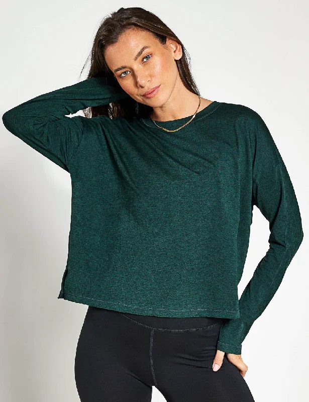Yoga Tops for Full Support -ReSet Long Sleeve Tee - Moss