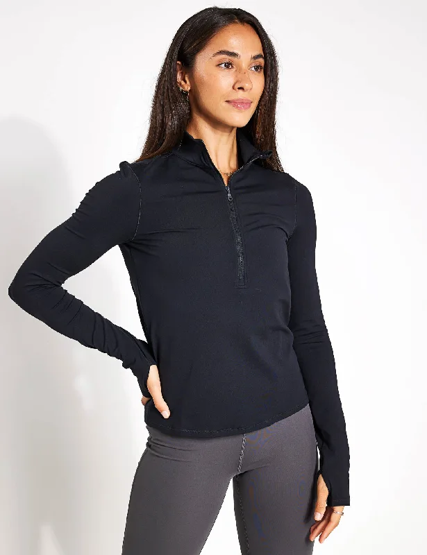 Yoga Tops with Adjustable Straps for Better Fit -ReSet Mock Neck Half Zip - Black
