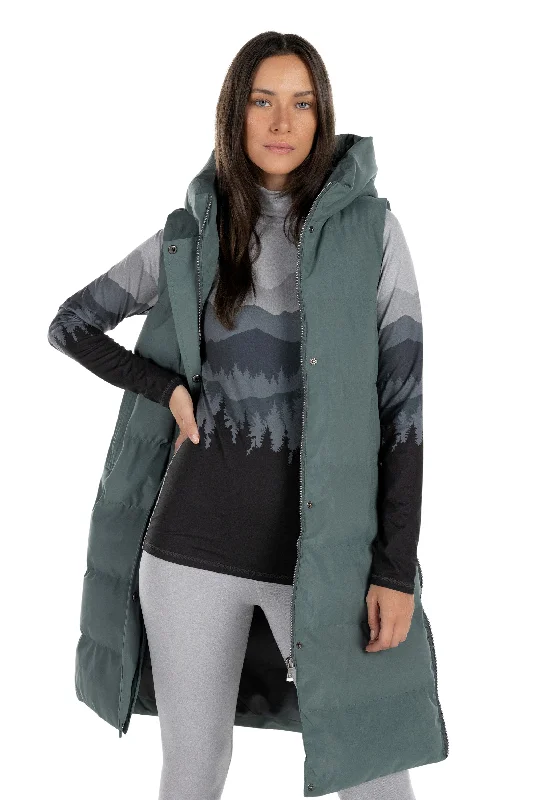 Women's Yoga Tops with Built-In Support -Glacier Long Puffer Vest