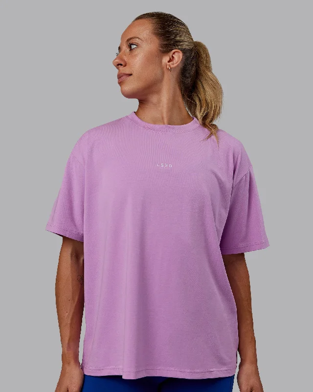 Women's Yoga Tops for Comfortable Movement -Go-To FLXCotton Oversized Tee - Light Violet-White Women's Yoga Tops for Comfortable Movement -Go-To FLXCotton Oversized Tee - Light Violet-White