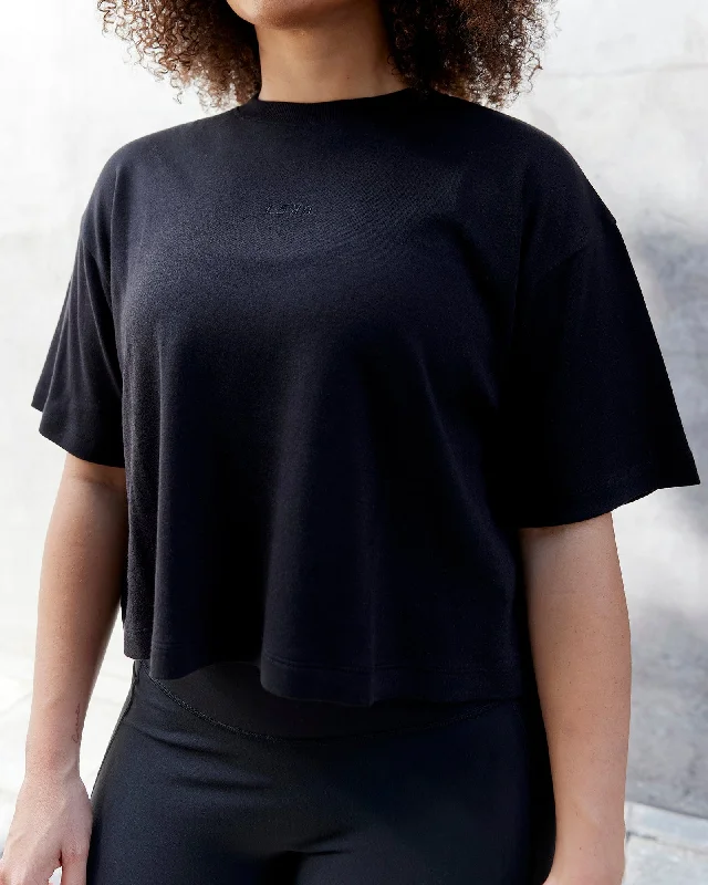 Yoga Tops with Moisture-Wicking Fabric -Go-To Modal Oversized Cropped Tee - Black-Black