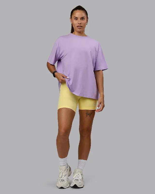 Zip-Up Yoga Tops for Women -Go-To Set The Standard FLXCotton Oversized Tee - Pale Lilac-Elfin Yellow