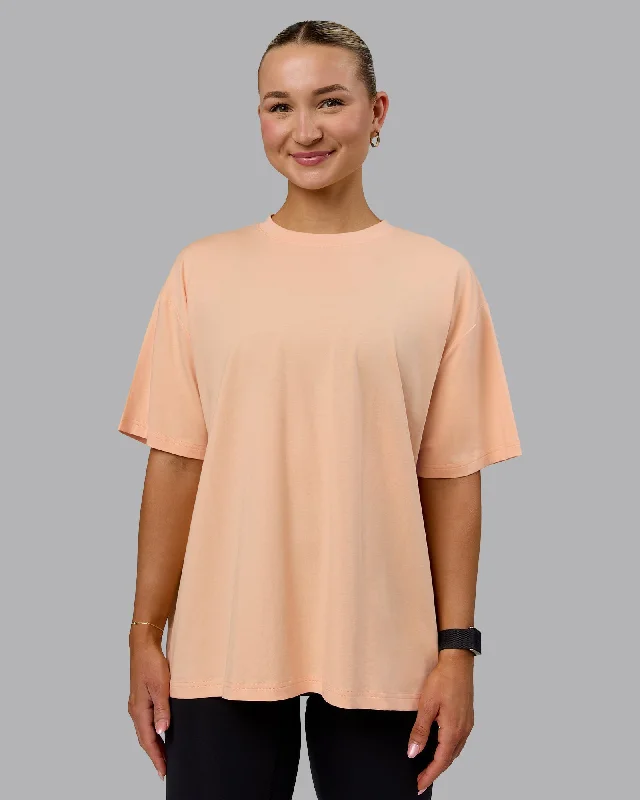 Women's Yoga Tops with Breathable Material -Go-To Set The Standard FLXCotton Oversized Tee - Peach Fuzz -White
