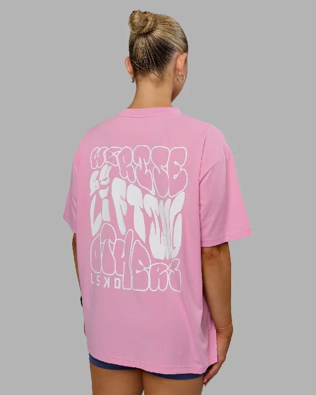 Comfortable Yoga Tops for Hot Yoga Practice -Go-To We Rise FLXCotton Oversized Tee - Bubblegum-White