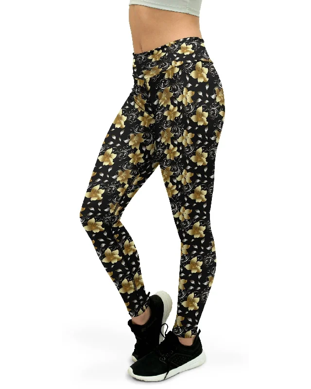 Yoga Pants for Mobility -Golden Flowers Yoga Pants