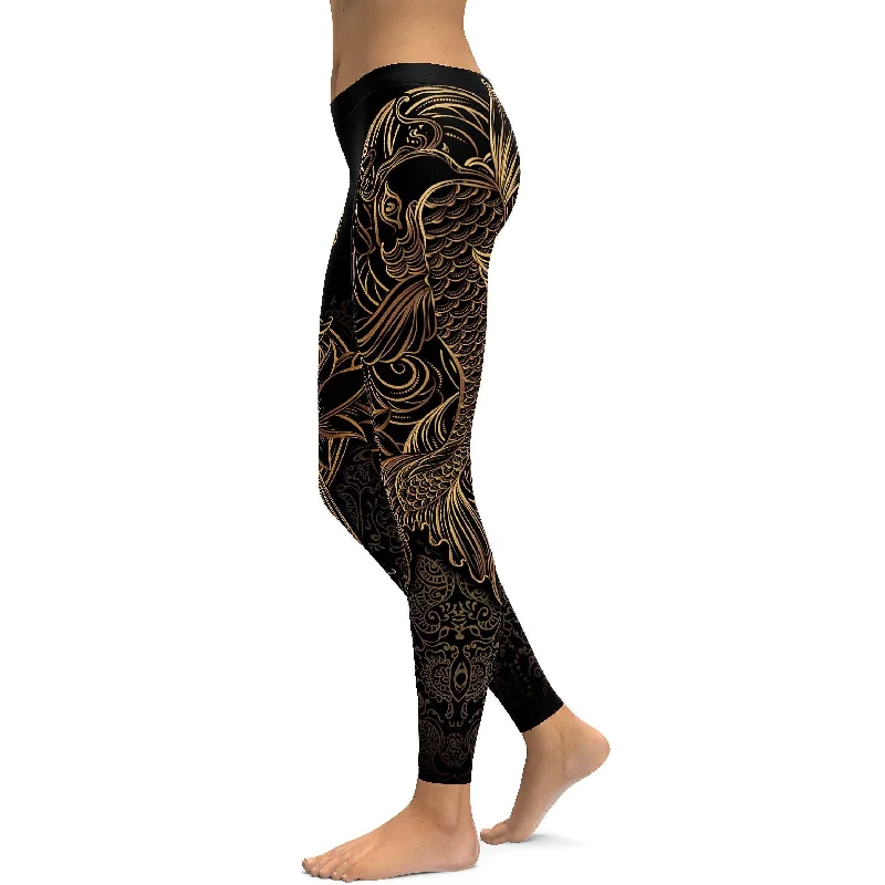 Yoga Pants for Performance -Golden Oriental Koi Fish Leggings