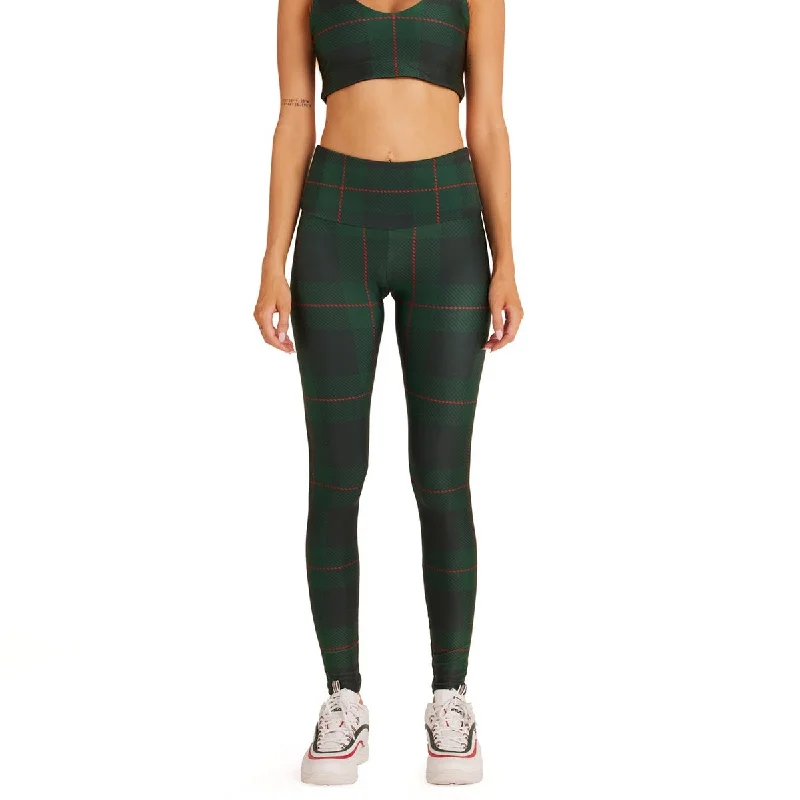 Yoga Pants with Pockets -Classic Green Plaid - Leggings
