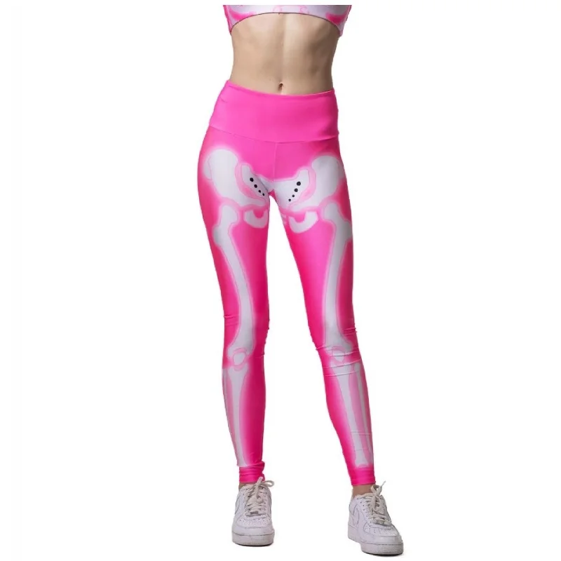 Yoga Pants with Tummy Control -Pink Glow Skeleton Legging