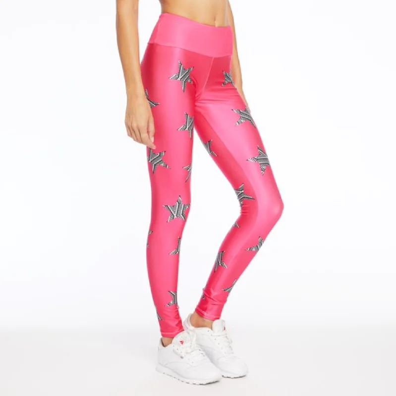 Comfortable Yoga Pants with Elastic Waistband -Pink Moroccan Stars Leggings