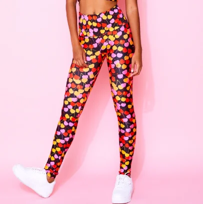 Yoga Pants with Tummy Control -Summer Cherries Leggings