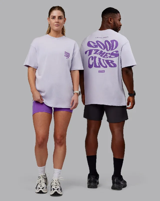 Women's Yoga Tops with Open Back -Unisex Good Times Heavyweight Tee Oversize - Purple Heather-Purple Swirl