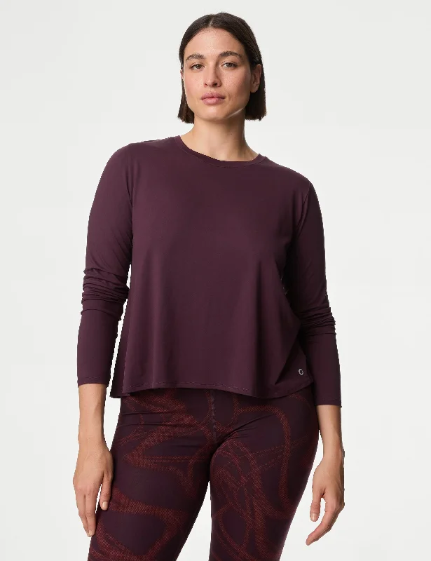 Soft and Relaxed Yoga Tops for Flexibility -Scoop Neck Wrap Back Yoga Top - Blackberry Soft and Relaxed Yoga Tops for Flexibility -Scoop Neck Wrap Back Yoga Top - Blackberry