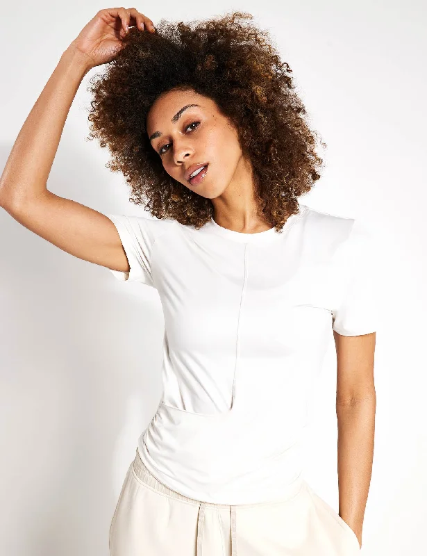 Yoga Tops for Deep Stretching -Scoop Neck Wrap Front Yoga T-Shirt - Ivory