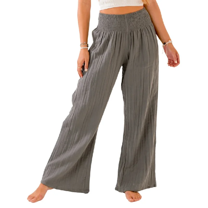 Comfortable Full-Length Yoga Pants -Granite Wide Leg Cotton Pants