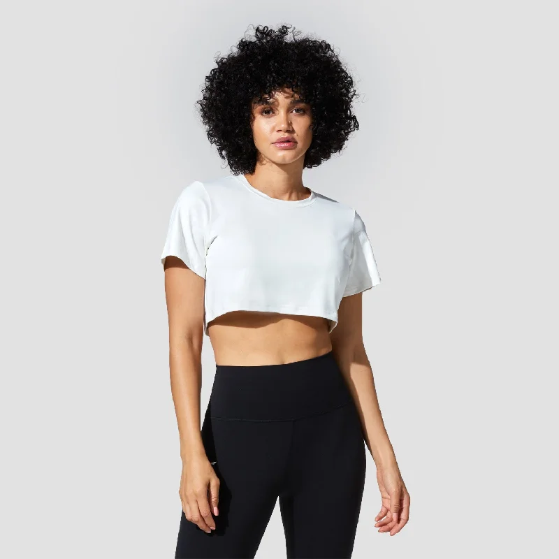 Stylish Yoga Tops for Gym Sessions -Graphic Wave Eyes Crop Top - Star White