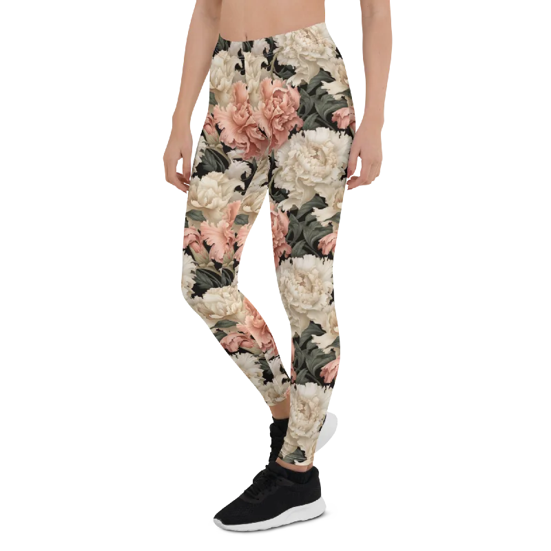 Soft Yoga Pants for Everyday Comfort -Green Leaf Carnation Leggings