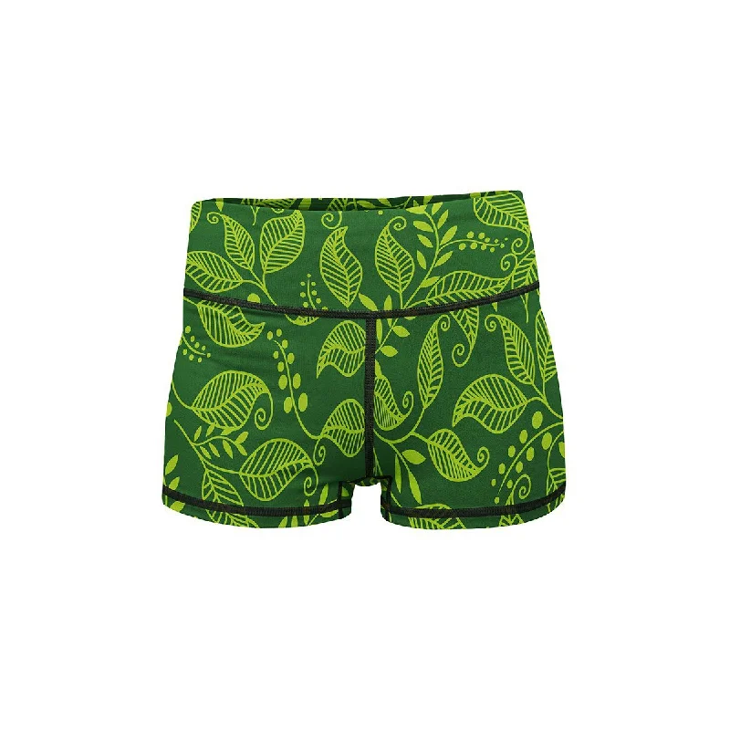 Full-Length Yoga Shorts for Comfort -Green Leaf Yoga Shorts