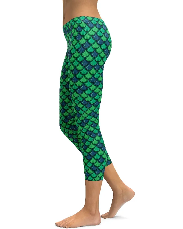 Soft Yoga Pants with Supportive Waist -Green Mermaid Capris