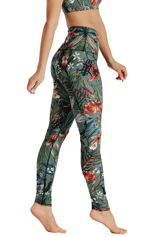Yoga Pants with Deep Stretch -Green Thumb Printed Yoga Leggings
